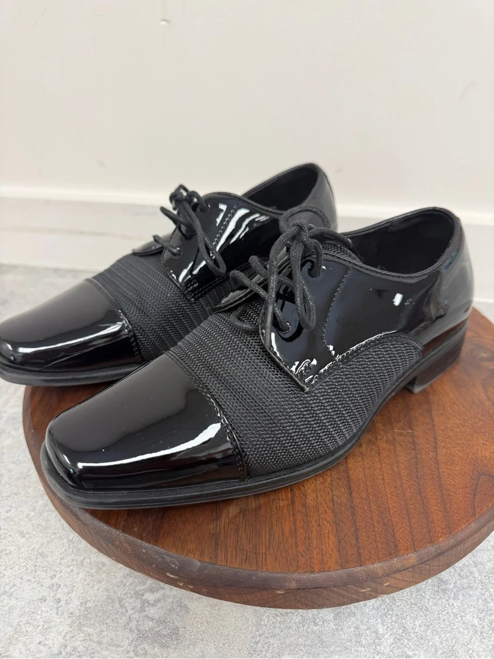 Stacy Adams Black Patent & Knit Lace-Up Dress Oxfords